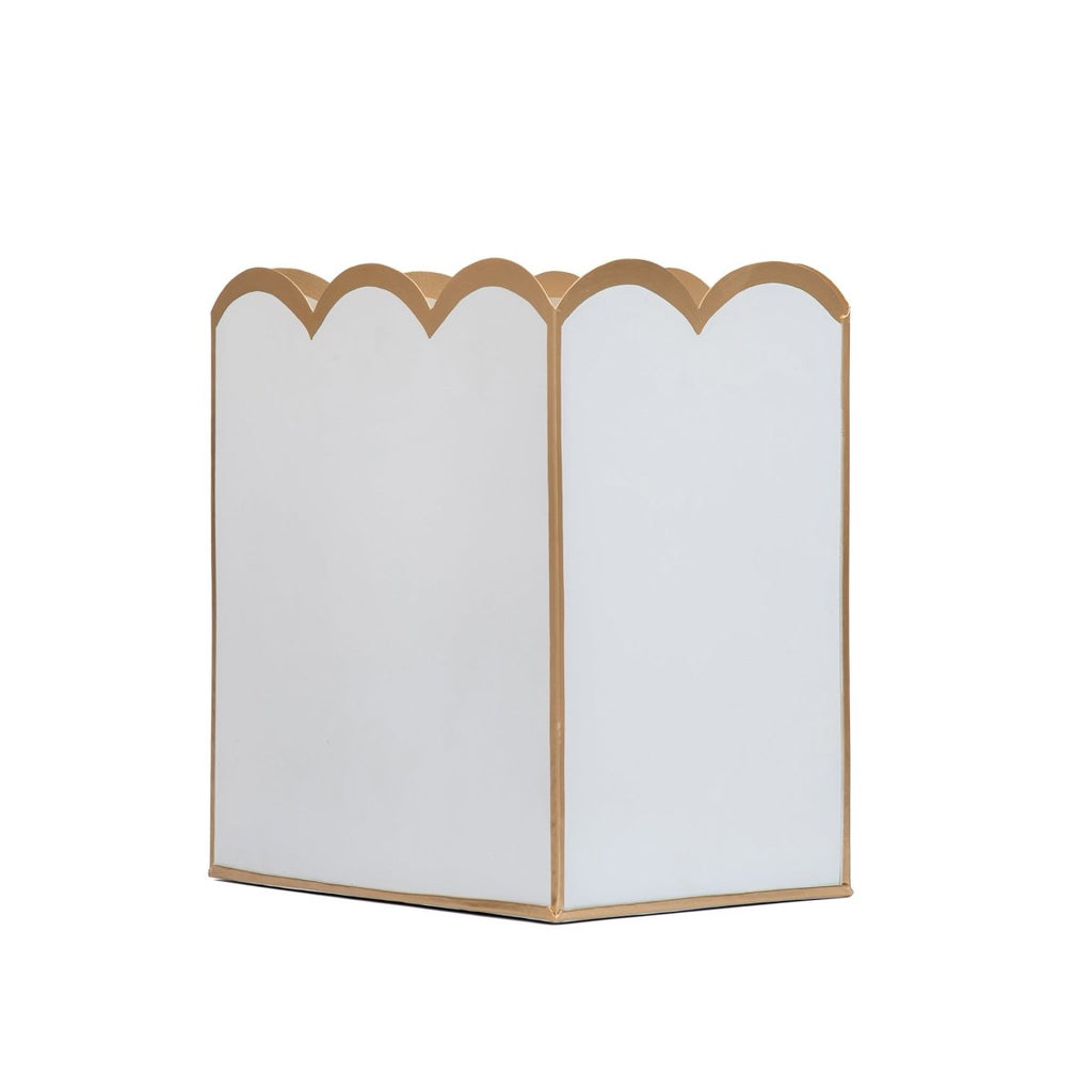 White with Taupe Modern Bathroom Trash Can, Wastebasket, Dustbin for Bedroom, Home Office, Vanity - Rectangle without Lid - Wastebaskets from Jaye's Studio