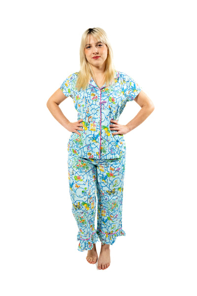 Luxe Sateen Capri PJ Set in Imperial Treasures - Monkee's of Naples