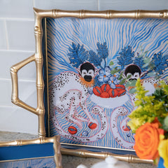 Sour Patch Monkey Enameled Blue Square Chang Mai Serving Tray - Decorative Tray