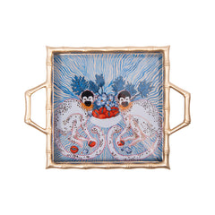 Sour Patch Monkey Enameled Blue Square Chang Mai Serving Tray - Decorative Tray