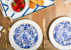 Garden Party White and Blue Round Dessert and Appetizer Plate for Entertaining Serving, Dinnerware (4pk)