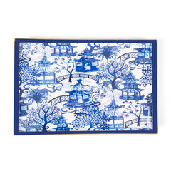 Enameled White and Blue Rectangle Oliver Decorative Tray For Garden Party and Home Decor - 8x12x1 - The Garden Party Collection