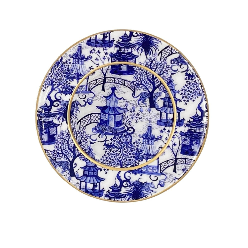 Garden Party White and Blue Round Dessert and Appetizer Plate for Entertaining Serving, Dinnerware (4pk)