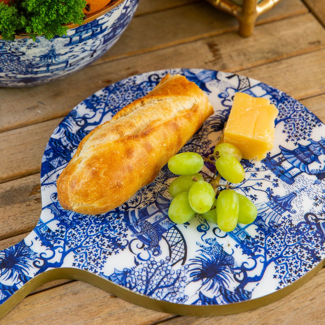 Garden Party White and Blue Wooden Charcuterie Board for Cutting, Chopping and Serving - Charcuterie Board from Jaye's Studio