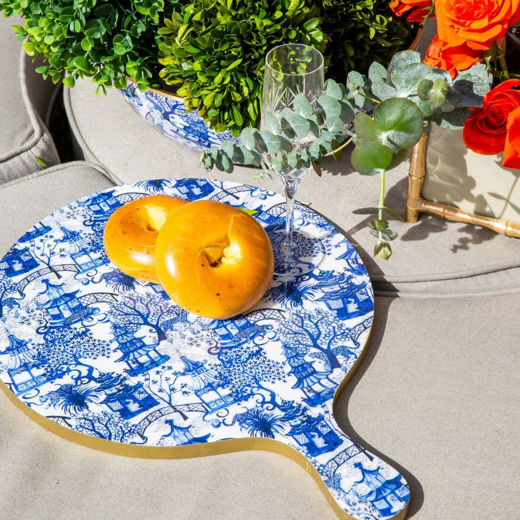 Garden Party White and Blue Wooden Charcuterie Board for Cutting, Chopping and Serving - Charcuterie Board from Jaye's Studio