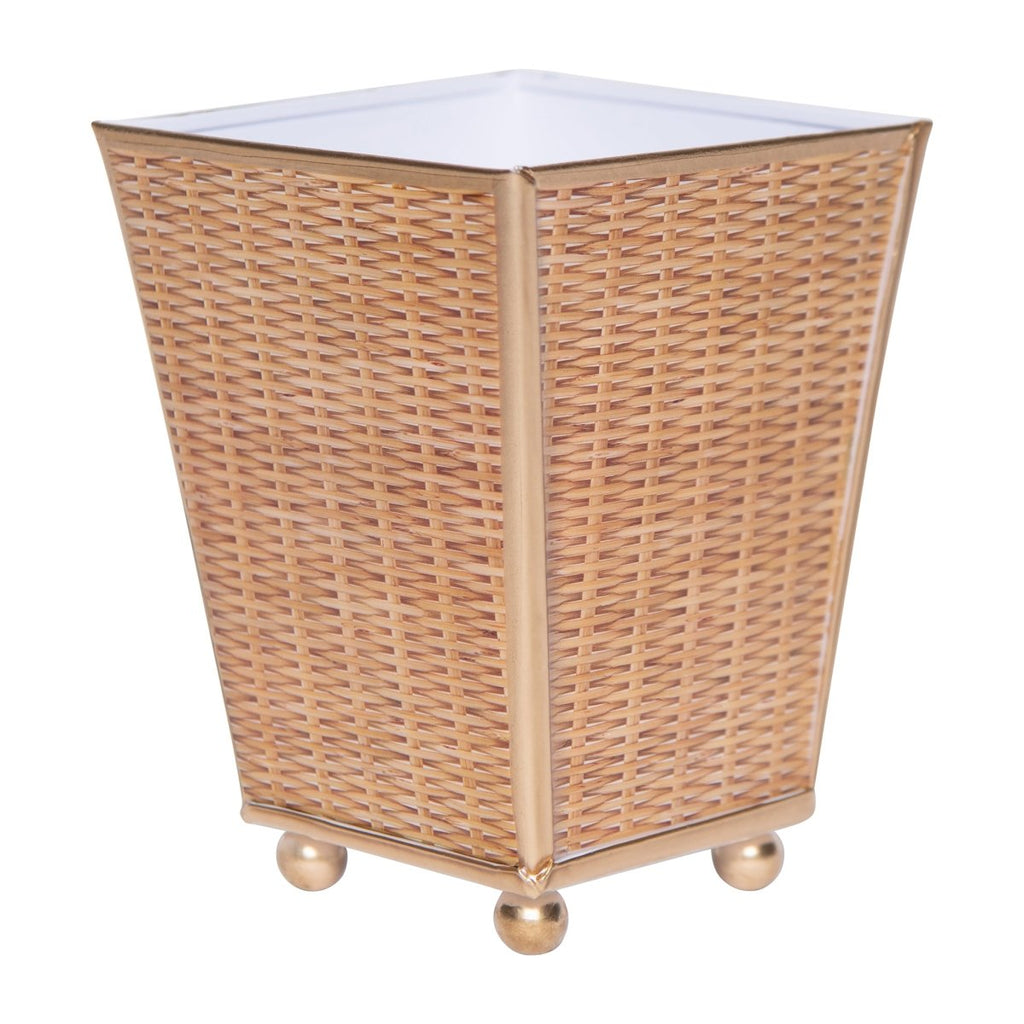 Rattan Enameled Brown Square Metal Cachepot Planter for Bedroom, Home Office, Kitchen, Living Room - Cachepots from Jaye's Studio